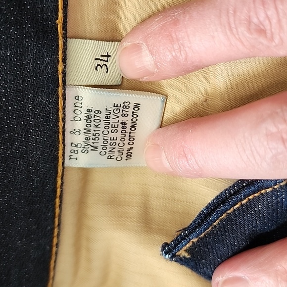 rag & bone RB 15x Slim Straight Jeans Size 34 Rinse Selvge - Picture 7 of 10